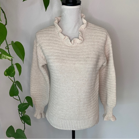 Madewell Ruffleneck  Pullover Sweater in Cotton Merino Yarn Size XXS - Picture 3 of 11